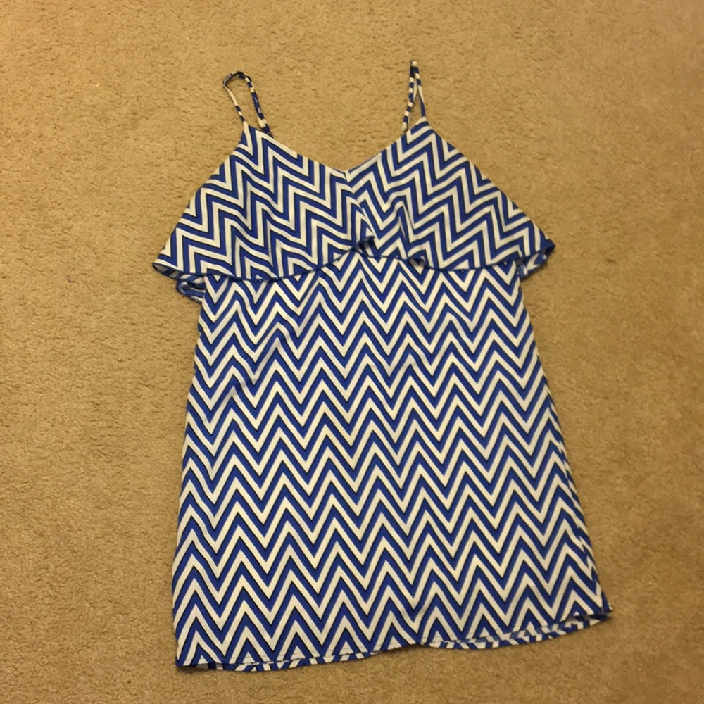 Blue and white cheverone print dress.